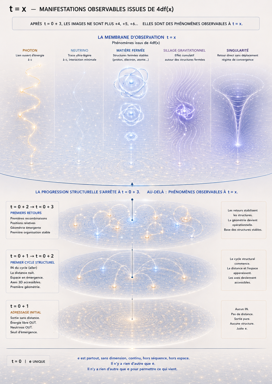 t=x : manifestations observables issues de 4df(x)