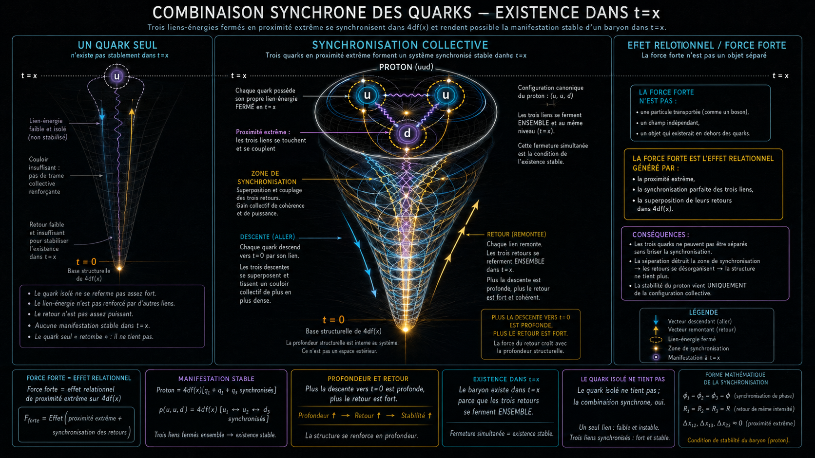 Combinaison synchrone des quarks : proton uud