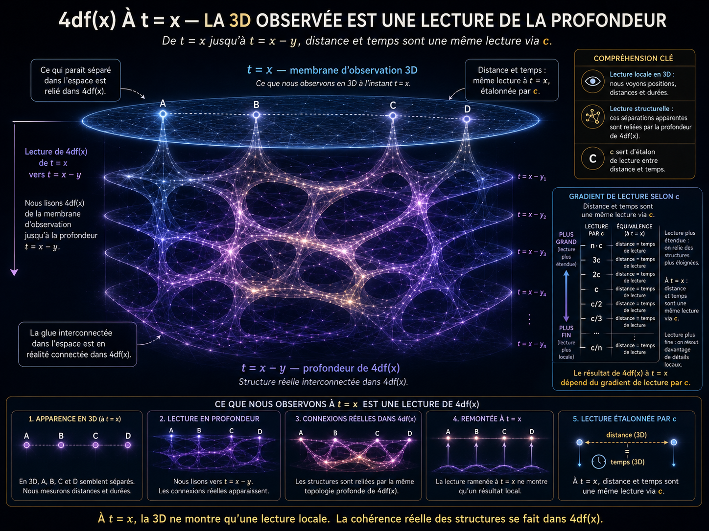 4df(x) à t=x : la 3D observée est une lecture de la profondeur