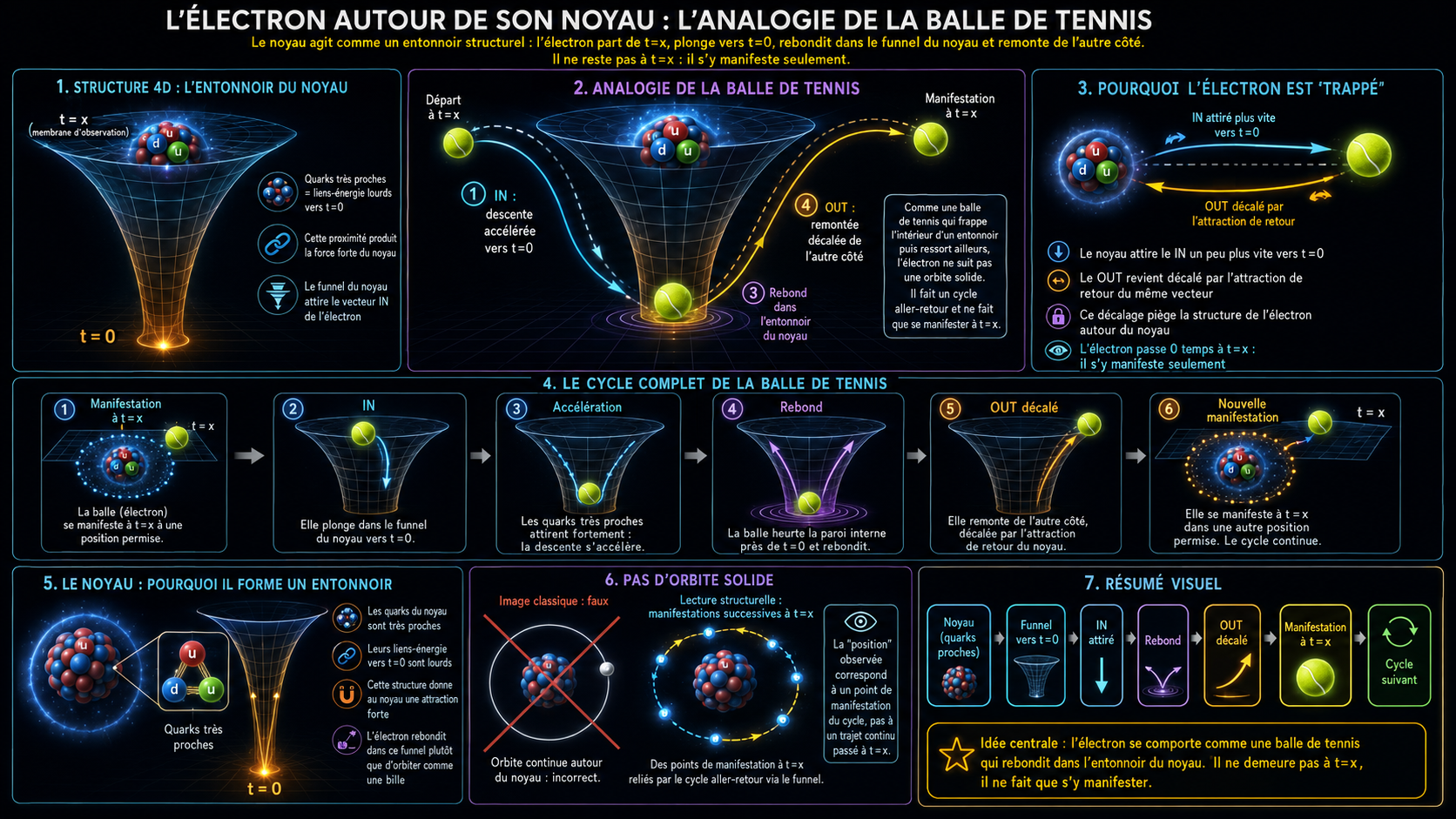 L'électron autour de son noyau : analogie de la balle de tennis